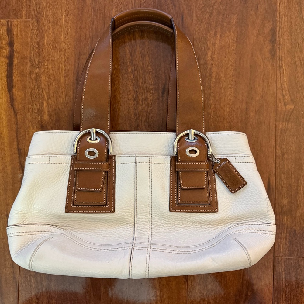 Vintage Y2K Coach Soho Pebbled Leather Small Hand Bag Cream Brown Purse F12302 - Picture 1 of 16